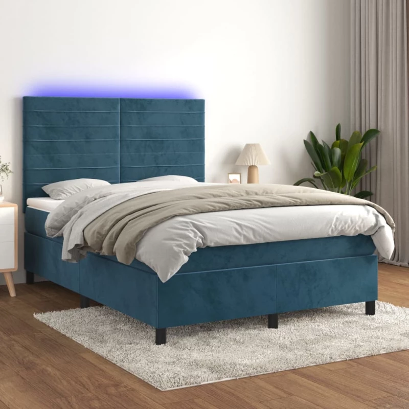 Κρεβάτι Boxspring με Στρώμα & LED Σκ. Μπλε 140x190εκ. Βελούδινο Μπλε 3136183
