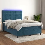 Κρεβάτι Boxspring με Στρώμα & LED Σκ. Μπλε 140x190εκ. Βελούδινο Μπλε 3136123