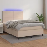 Κρεβάτι Boxspring Στρώμα&LED Καπουτσίνο 140x200 εκ. Συνθ. Δέρμα Καφέ 3135830
