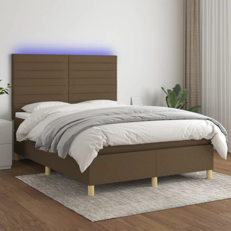 Κρεβάτι Boxspring με Στρώμα & LED Σκ.Καφέ 140x190εκ. Υφασμάτινο Καφέ 3135512