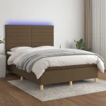 Κρεβάτι Boxspring με Στρώμα & LED Σκ.Καφέ 140x190εκ. Υφασμάτινο Καφέ 3135512