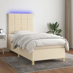 Κρεβάτι Boxspring με Στρώμα & LED Κρεμ 90x200 εκ. Υφασμάτινο Κρεμ 3135410