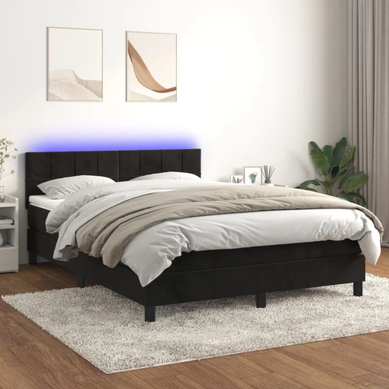 Κρεβάτι Boxspring με Στρώμα & LED Μαύρο 140x200 εκ. Βελούδινο Μαύρο 3134407