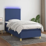 Κρεβάτι Boxspring με Στρώμα & LED Μπλε 100x200 εκ. Υφασμάτινο Μπλε 3135259