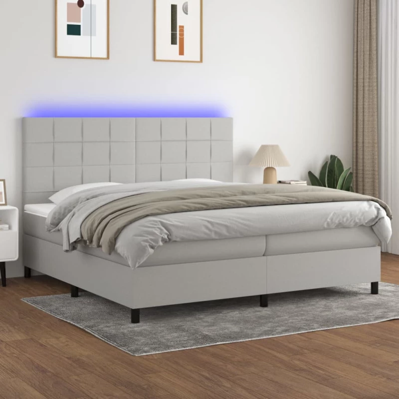 Κρεβάτι Boxspring με Στρώμα & LED Αν.Γκρι 200x200εκ. Υφασμάτινο Γκρι 3134901