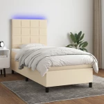 Κρεβάτι Boxspring με Στρώμα & LED Κρεμ 90x200 εκ. Υφασμάτινο Κρεμ 3134850