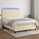 Κρεβάτι Boxspring με Στρώμα & LED Κρεμ 140x200 εκ. Υφασμάτινο Κρεμ 3134722