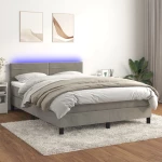 Κρεβάτι Boxspring με Στρώμα&LED Αν. Γκρι 140x190 εκ. Βελούδινο Γκρι 3134459