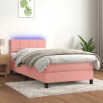 Κρεβάτι Boxspring με Στρώμα & LED Ροζ 90x190 εκ. Βελούδινο Ροζ 3134380
