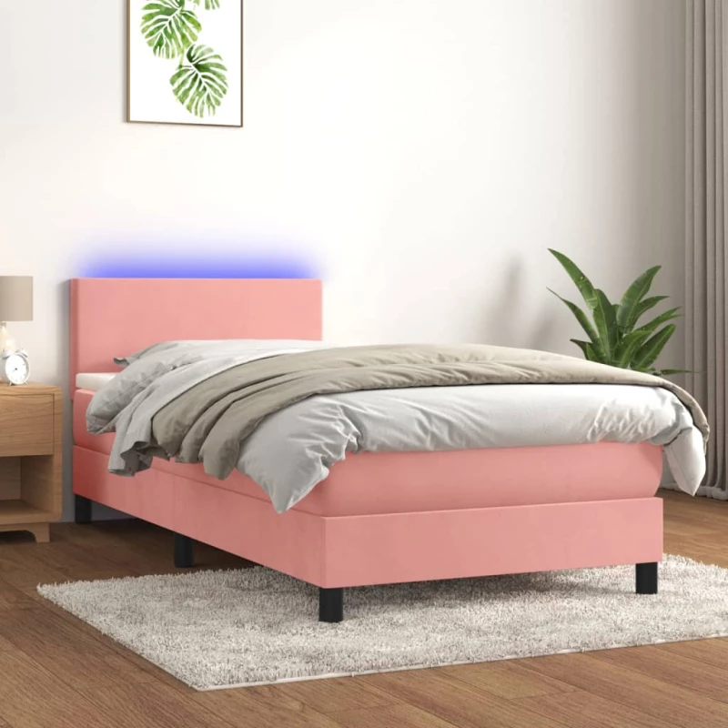 Κρεβάτι Boxspring με Στρώμα & LED Ροζ 100x200 εκ. Βελούδινο Ροζ 3134272