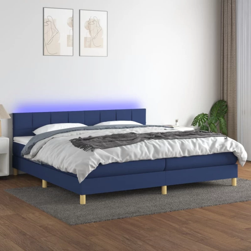 Κρεβάτι Boxspring με Στρώμα & LED Μπλε 200x200 εκ. Υφασμάτινο Μπλε 3133747