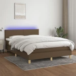 Κρεβάτι Boxspring με Στρώμα & LED Σκ.Καφέ 140x200 εκ Υφασμάτινο Καφέ 3133560