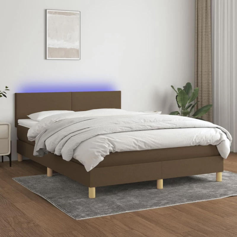 Κρεβάτι Boxspring με Στρώμα & LED Σκ.Καφέ 140x200 εκ Υφασμάτινο Καφέ 3133560