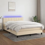 Κρεβάτι Boxspring με Στρώμα & LED Κρεμ 140x200 εκ. Υφασμάτινο Κρεμ 3133162