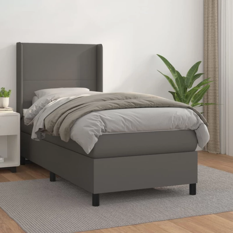 Κρεβάτι Boxspring με Στρώμα Γκρι 100x200εκ. από Συνθετικό Δέρμα Γκρι 3132367