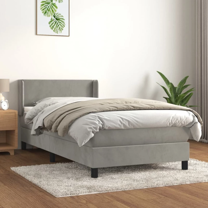 Κρεβάτι Boxspring με Στρώμα Ανοιχτό Γκρι 90x190 εκ. Βελούδινο Γκρι 3130811