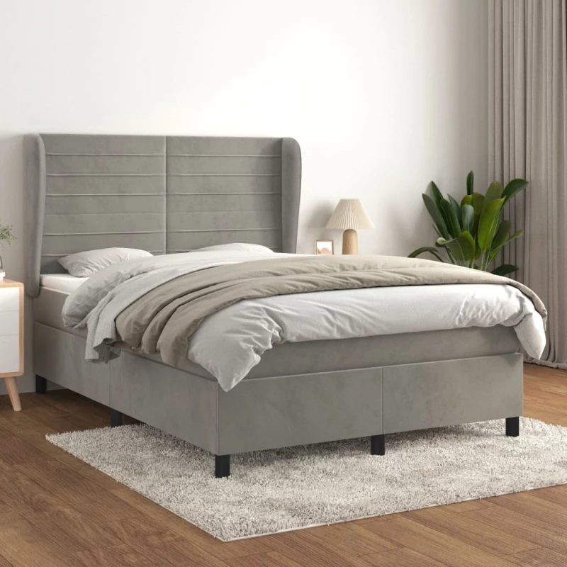 Κρεβάτι Boxspring με Στρώμα Ανοιχτό Γκρι 140x190 εκ. Βελούδινο Γκρι 3129267