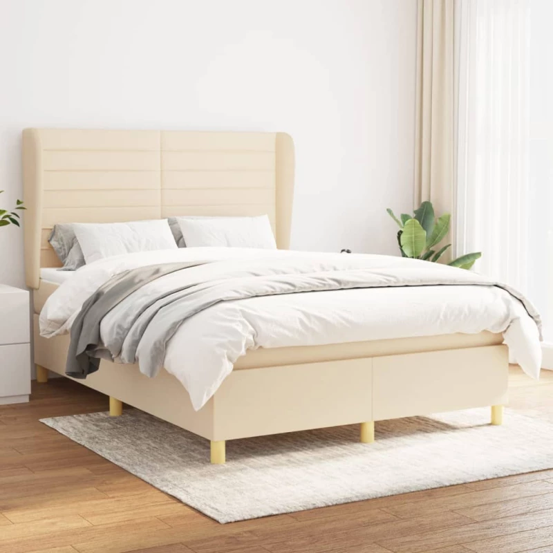 Κρεβάτι Boxspring με Στρώμα Κρεμ 140x190 εκ. Υφασμάτινο Κρεμ 3128602