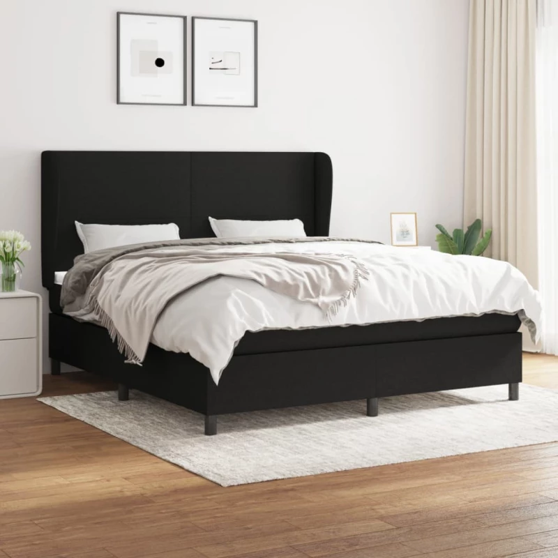 Κρεβάτι Boxspring με Στρώμα Μαύρο 160x200 εκ. Υφασμάτινο Μαύρο 3127815
