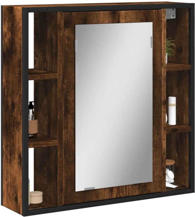 Καθρέφτης Μπάνιου Ντουλάπι Καπνιστή Δρυς 60x16x60 εκ Επεξ. Ξύλο Καφέ 842428