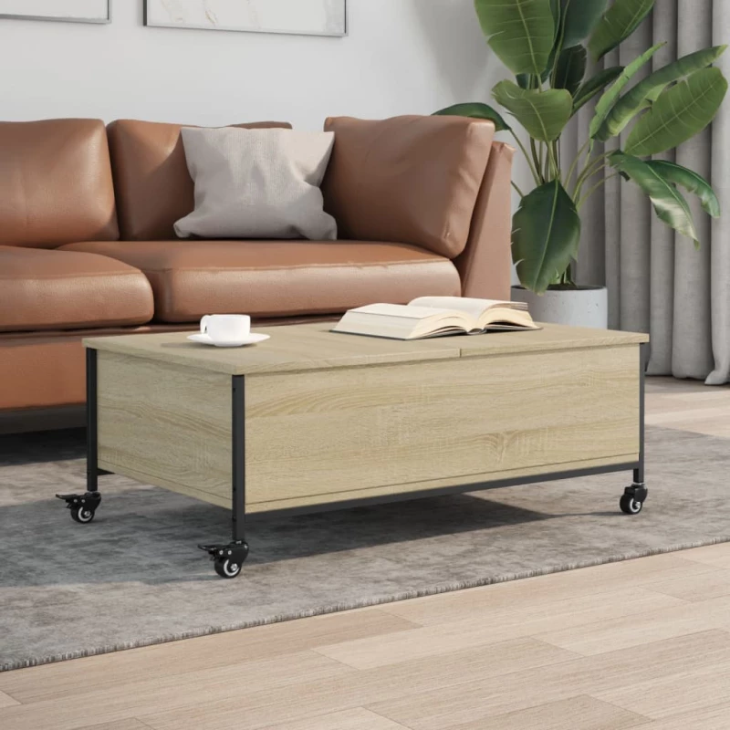 Τραπεζάκι Σαλονιού Ροδάκια Sonoma Δρυς 91x55x34 εκ. Επεξ. Ξύλο Καφέ 842297