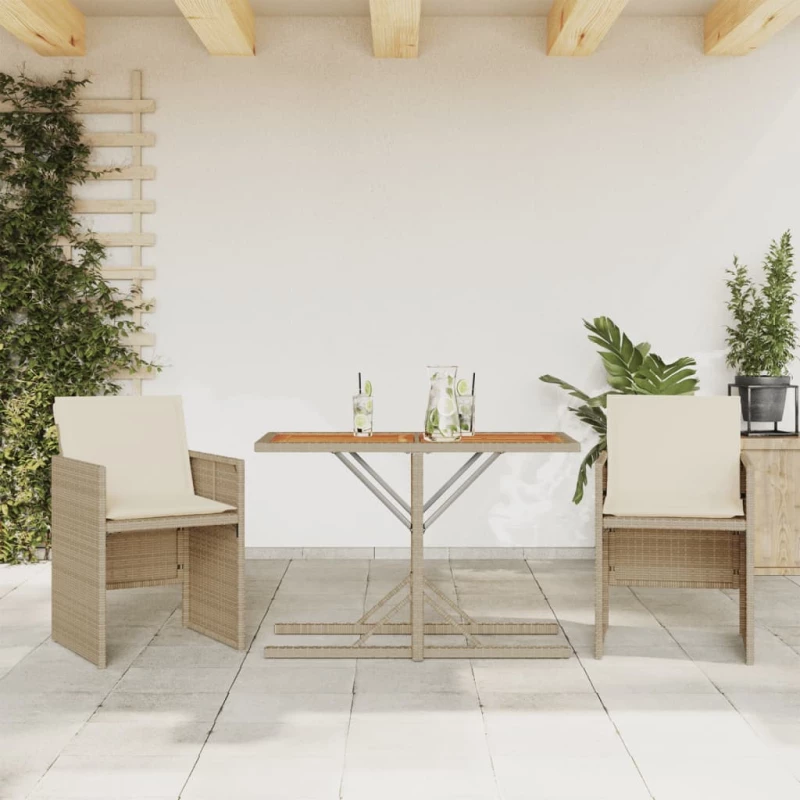 Σετ Επίπλων Bistro 3 τεμ. Μπεζ Συνθετικό Ρατάν με Μαξιλάρια Μπεζ 365069