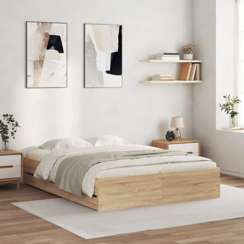 Πλαίσιο Κρεβατιού με Συρτάρια Sonoma Δρυς 150x200εκ. Επεξ. Ξύλο Καφέ 3207268