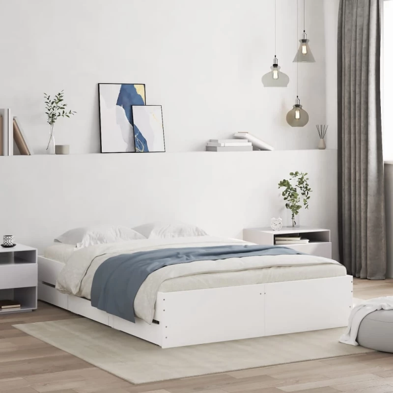 Πλαίσιο Κρεβατιού με Συρτάρια Λευκό 135x190 εκ Επεξεργ. Ξύλο Λευκό 3207308