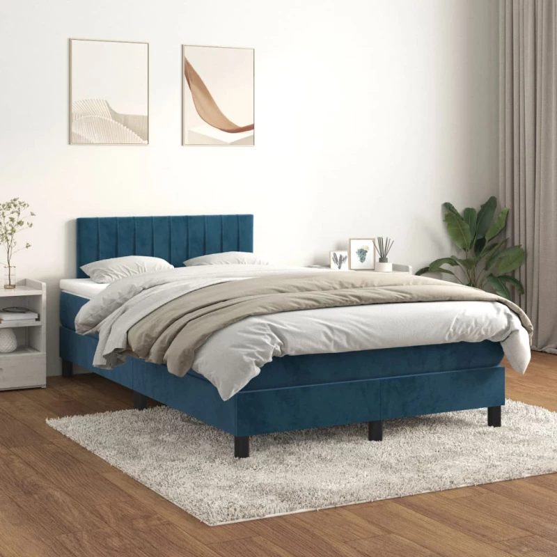 Κρεβάτι Boxspring με Στρώμα Σκούρο Μπλε 120x200 εκ. Βελούδινο Μπλε 3141417