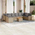 Σαλόνι Κήπου Σετ 11 τεμ. Μπεζ Συνθετικό Ρατάν με Μαξιλάρια Μπεζ 3224295