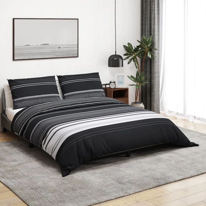 Σετ Παπλωματοθήκη Μαύρο και Λευκό 135x200 cm Βαμβακερό 136499