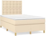 Κρεβάτι Boxspring με Στρώμα & LED Κρεμ 120x190 εκ. Υφασμάτινο Κρεμ 3270279