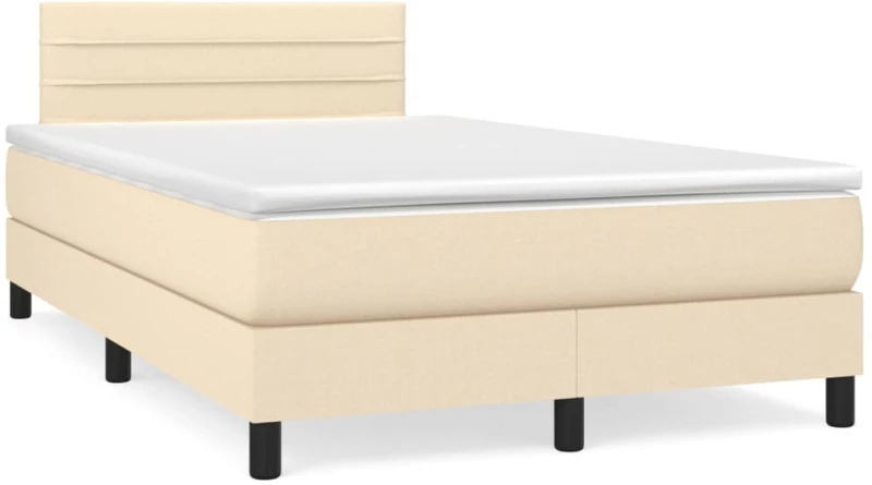 Κρεβάτι Boxspring με Στρώμα & LED Κρεμ 120x190 εκ. Υφασμάτινο Κρεμ 3270051