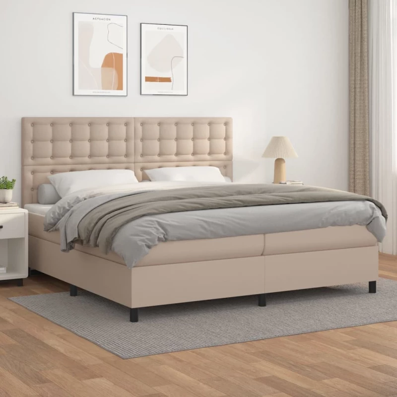 Κρεβάτι Boxspring με Στρώμα Καπουτσίνο 200x200εκ.από Συνθ.Δέρμα Καφέ 3142868