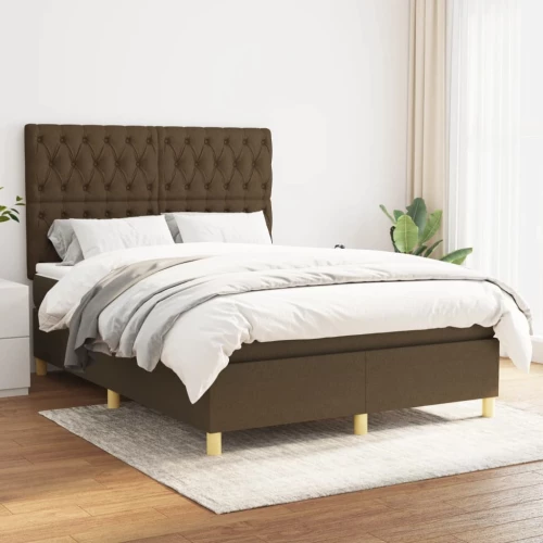 Κρεβάτι Boxspring με Στρώμα Σκούρο Καφέ 140x200 εκ Υφασμάτινο Καφέ 3142580