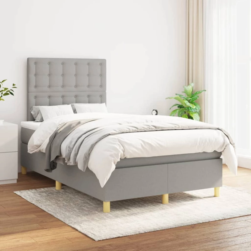 Κρεβάτι Boxspring με Στρώμα Ανοιχτό Γκρι 120x200 εκ. Υφασμάτινο Γκρι 3142641