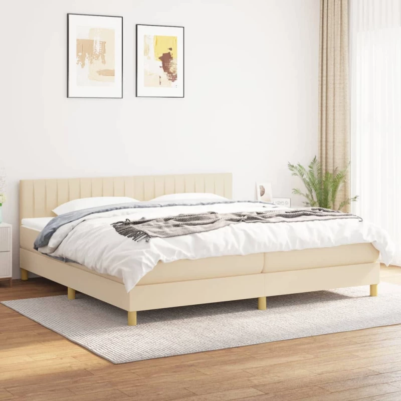 Κρεβάτι Boxspring με Στρώμα Κρεμ 200x200 εκ. Υφασμάτινο Κρεμ 3140806