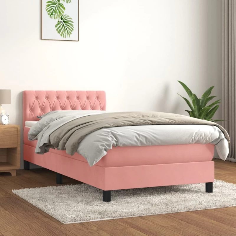 Κρεβάτι Boxspring με Στρώμα Ροζ 100x200 εκ. Βελούδινο Ροζ 3141472