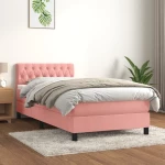 Κρεβάτι Boxspring με Στρώμα Ροζ 100x200 εκ. Βελούδινο Ροζ 3141472