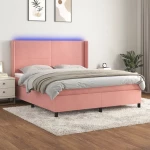 Κρεβάτι Boxspring με Στρώμα & LED Ροζ 180x200 εκ. Βελούδινο Ροζ 3139462