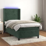Κρεβάτι Boxspring με Στρώμα & LED Σκ. Πράσινο 90x200 εκ Βελούδο Πράσινο 3139424