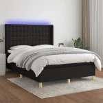 Κρεβάτι Boxspring με Στρώμα & LED Μαύρο 140x190 εκ. Υφασμάτινο Μαύρο 3139191