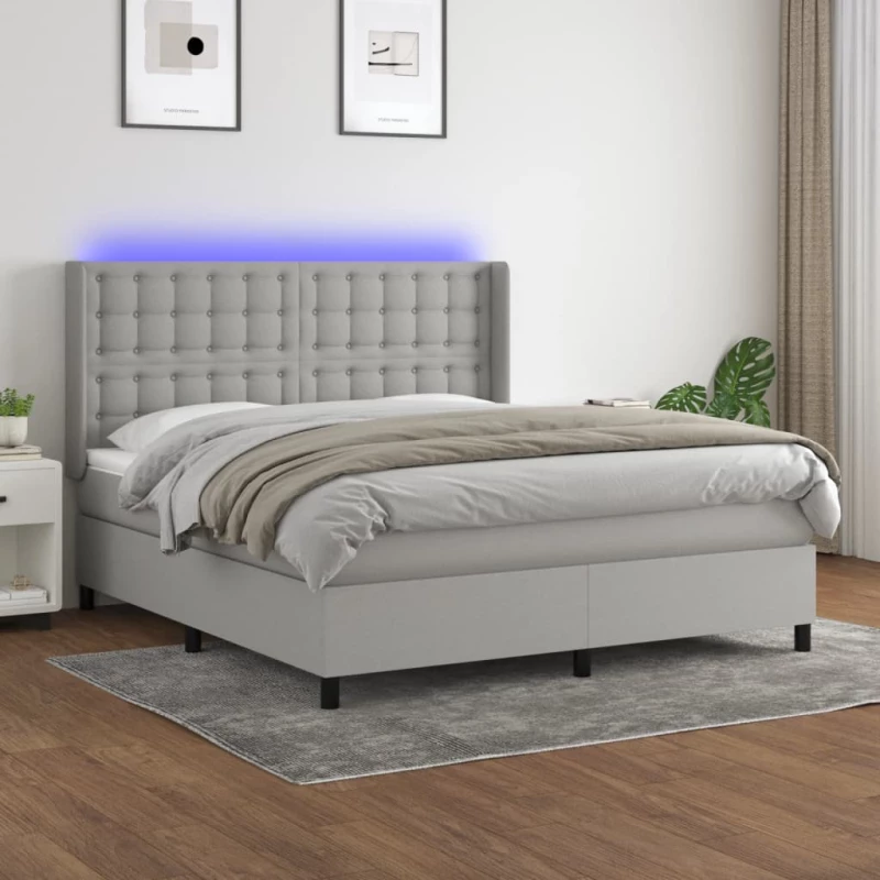 Κρεβάτι Boxspring με Στρώμα & LED Αν.Γκρι 180x200εκ. Υφασμάτινο Γκρι 3138653