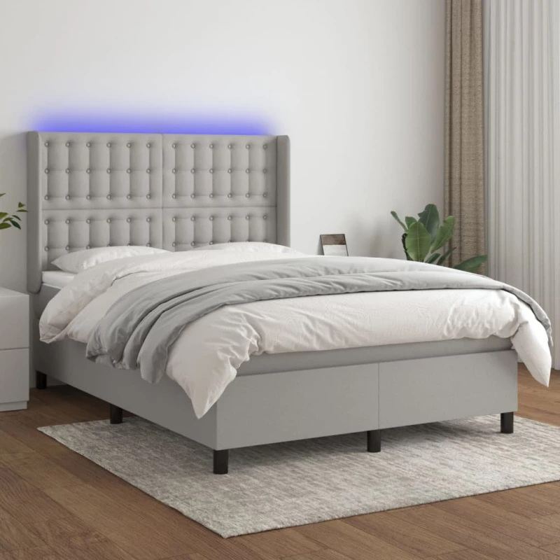 Κρεβάτι Boxspring με Στρώμα & LED Αν.Γκρι 140x200εκ. Υφασμάτινο Γκρι 3138637