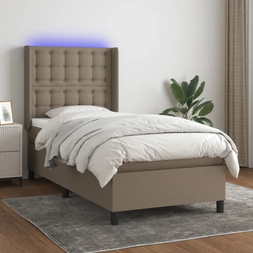 Κρεβάτι Boxspring με Στρώμα & LED Taupe 80x200 εκ. Υφασμάτινο μπεζ-γκρι 3138593