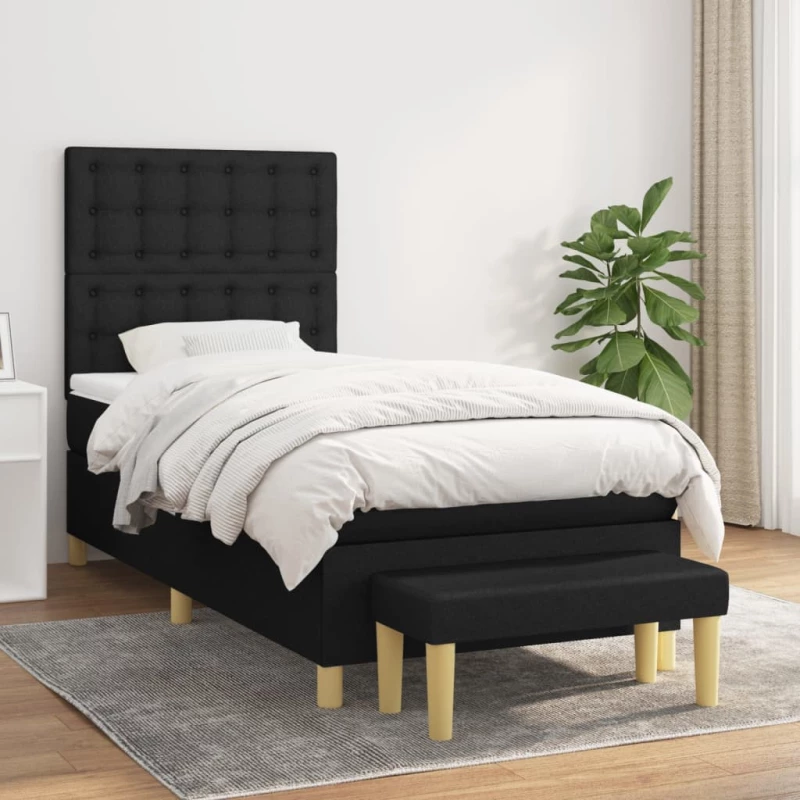 Κρεβάτι Boxspring με Στρώμα Μαύρο 90x190 εκ.Υφασμάτινο Μαύρο 3137439