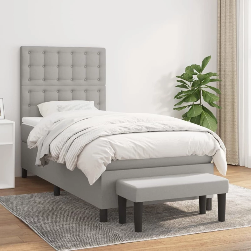 Κρεβάτι Boxspring με Στρώμα Ανοιχτό Γκρι 100x200 εκ. Υφασμάτινο Γκρι 3136893