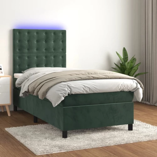 Κρεβάτι Boxspring με Στρώμα & LED Σκ. Πράσινο 100x200εκ Βελούδο Πράσινο 3136350