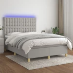 Κρεβάτι Boxspring με Στρώμα & LED Αν.Γκρι 140x190εκ. Υφασμάτινο Γκρι 3135749