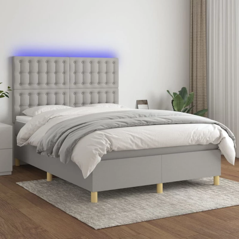 Κρεβάτι Boxspring με Στρώμα & LED Αν.Γκρι 140x190εκ. Υφασμάτινο Γκρι 3135749